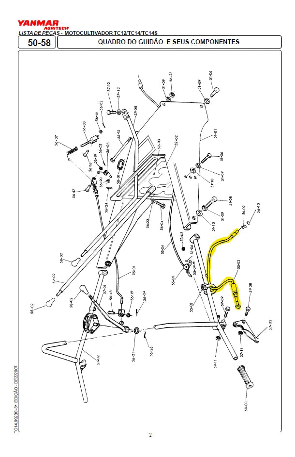 Cabo Da Direção Yanmar / Agritech Tc10 11 12 14